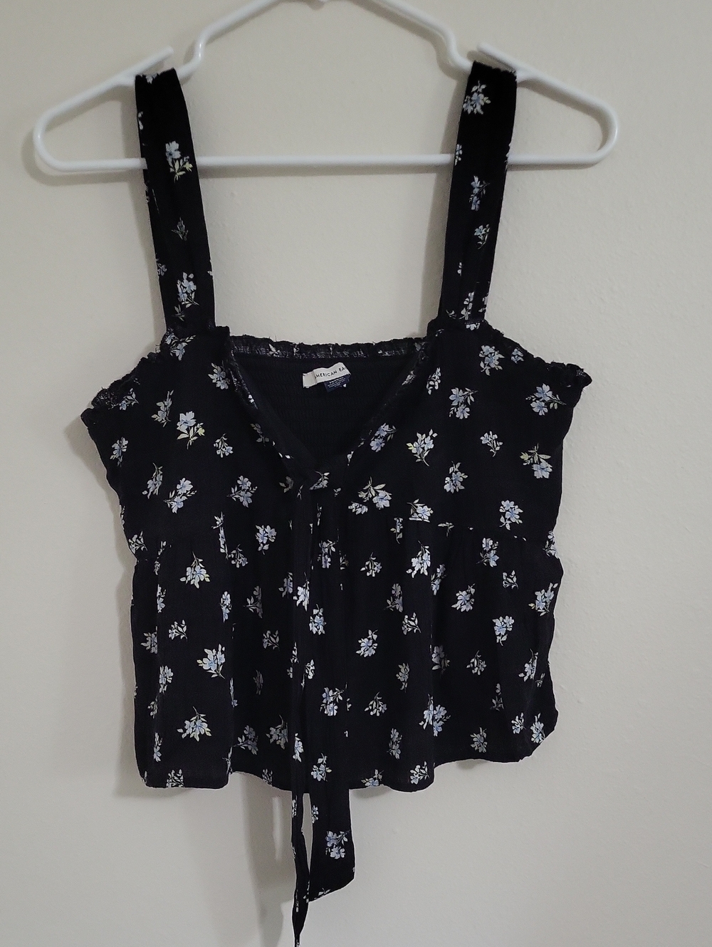 American Eagle Black Floral Smocked Crop, Babydoll Y2K